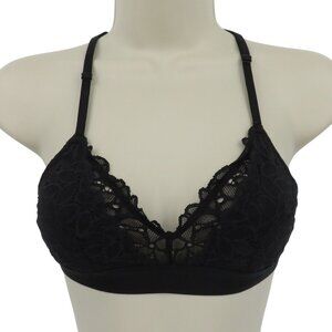 Aerie Women Extra Small Black Floral Flower Lace Wireless Unlined Bralette Bra